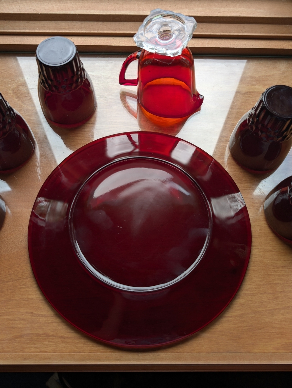 Vtg Anchor Hocking Royal Ruby Windsor Tumblers & Coronation Creamer Set - 7pc - Picture 7 of 17